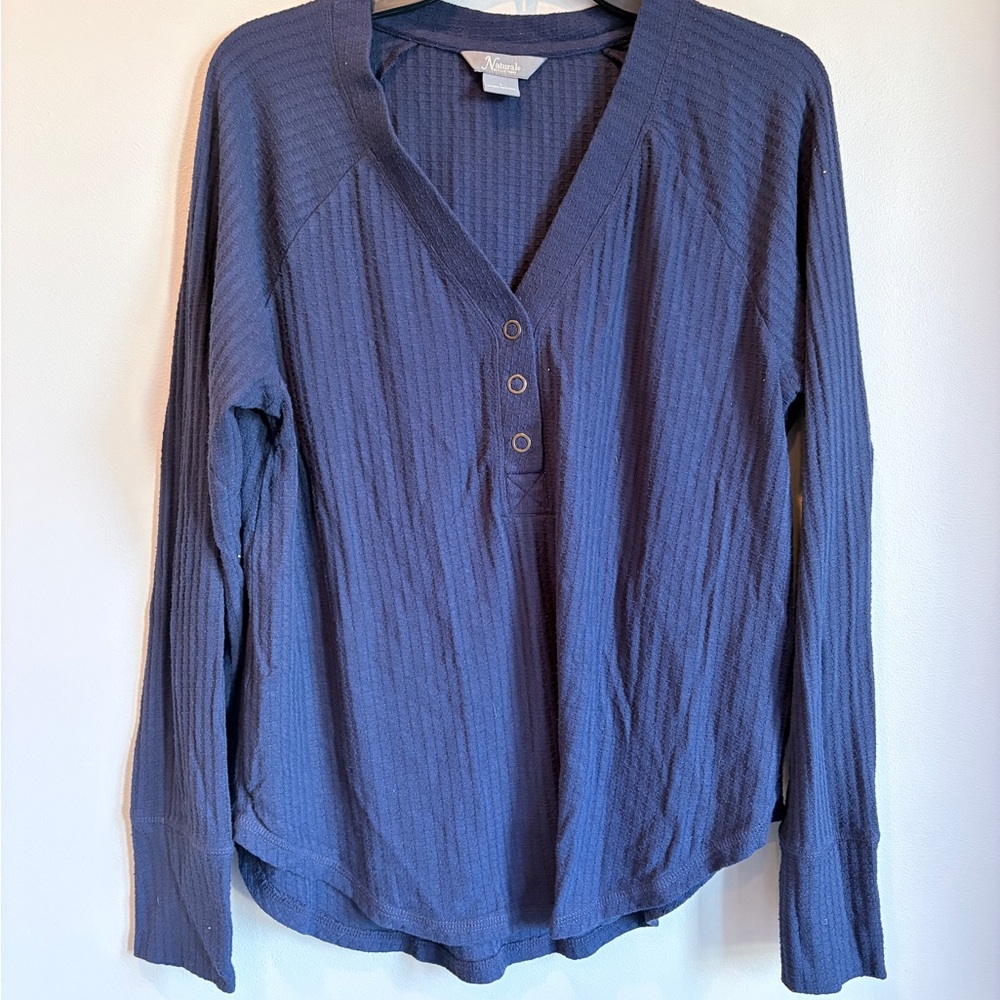 Natural‎ Reflections Navy 3 Snap Button Henley Shirt Size Large
